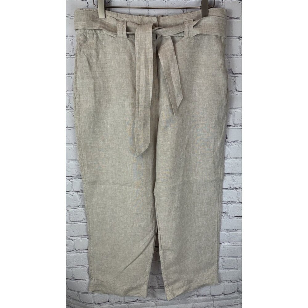 CHICO’S Women’s Size 0.5 US 6R Tie Waist Beige Cross Dye Linen Crop Pants
